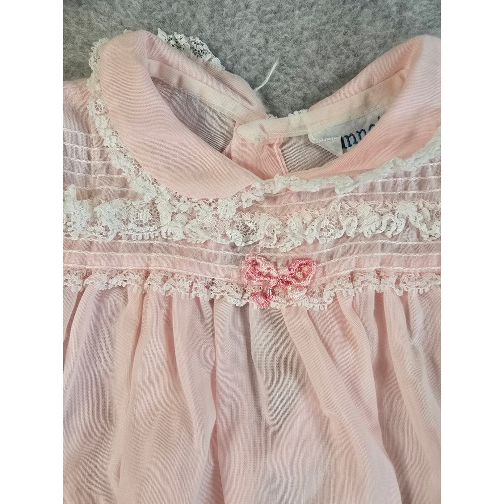 Vintage Nannette Pink Sheer Lace Pintuck Baby Dress Made in USA 1960s 0-6m - Picture 4 of 11